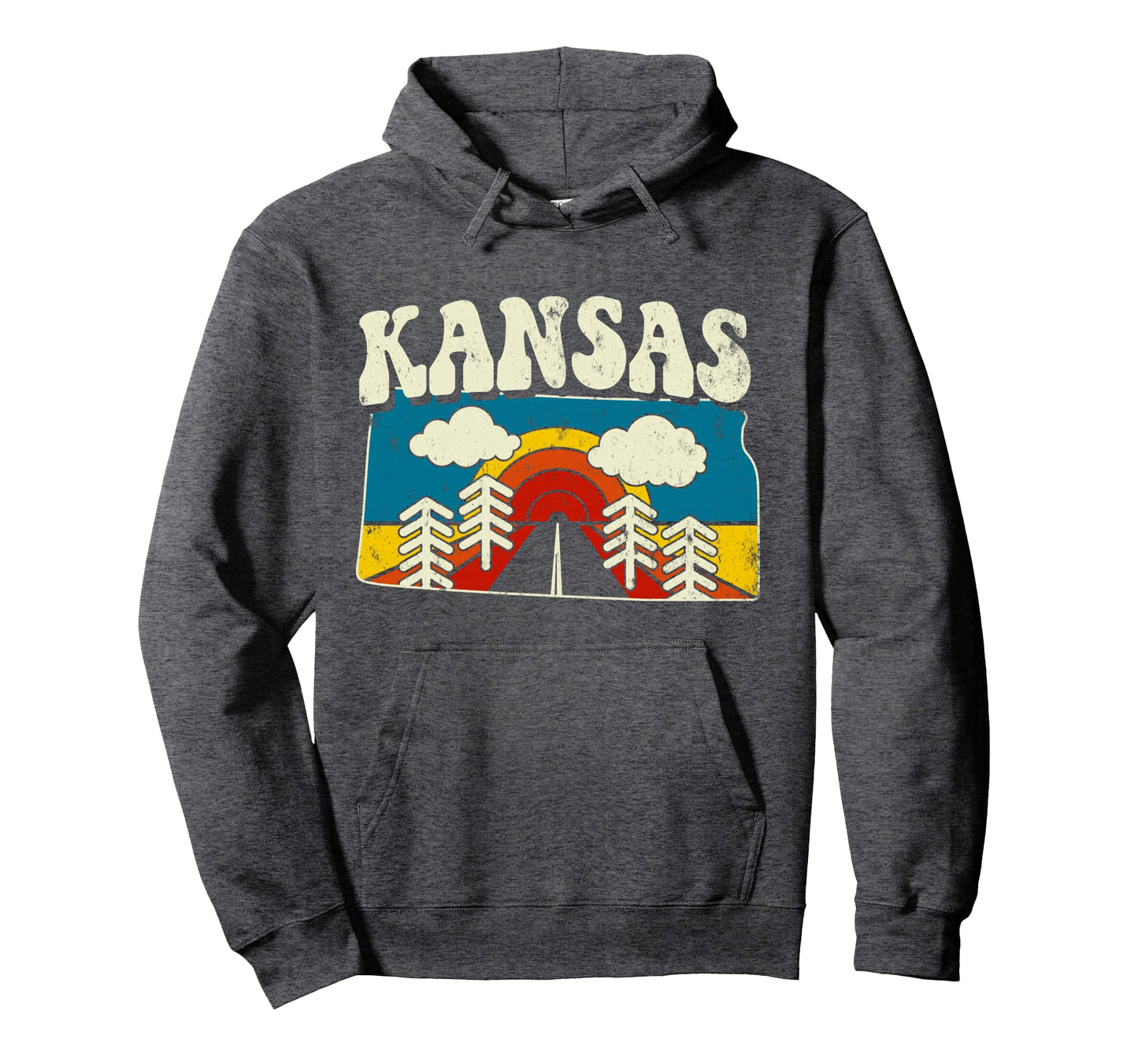 Kansas State Rainbow Hippie 70S Map Hoodie - Fun Novelty Design for Adults - T-Shirt, Sweatshirt, Hoodie