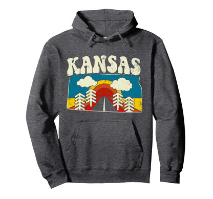Kansas State Rainbow Hippie 70S Map Hoodie - Fun Novelty Design for Adults - T-Shirt, Sweatshirt, Hoodie