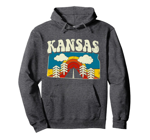 Kansas State Rainbow Hippie 70S Map Hoodie - Fun Novelty Design for Adults - T-Shirt, Sweatshirt, Hoodie