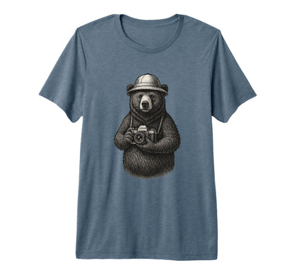 Explorer Bear Camera Adventure Tri T-Shirt - Fun Novelty Design Unisex - T-Shirt, Sweatshirt, Hoodie