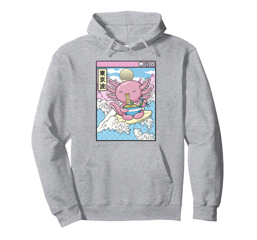 Axolotl Eating Ramen Surfing Japan Hoodie - Unique Graphic for Adults - T-Shirt, Sweatshirt, Hoodie