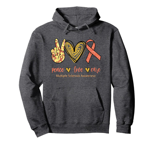 Peace Love Cure Ms Multiple Sclerosis Hoodie - Casual Everyday Wear Unisex - T-Shirt, Sweatshirt, Hoodie