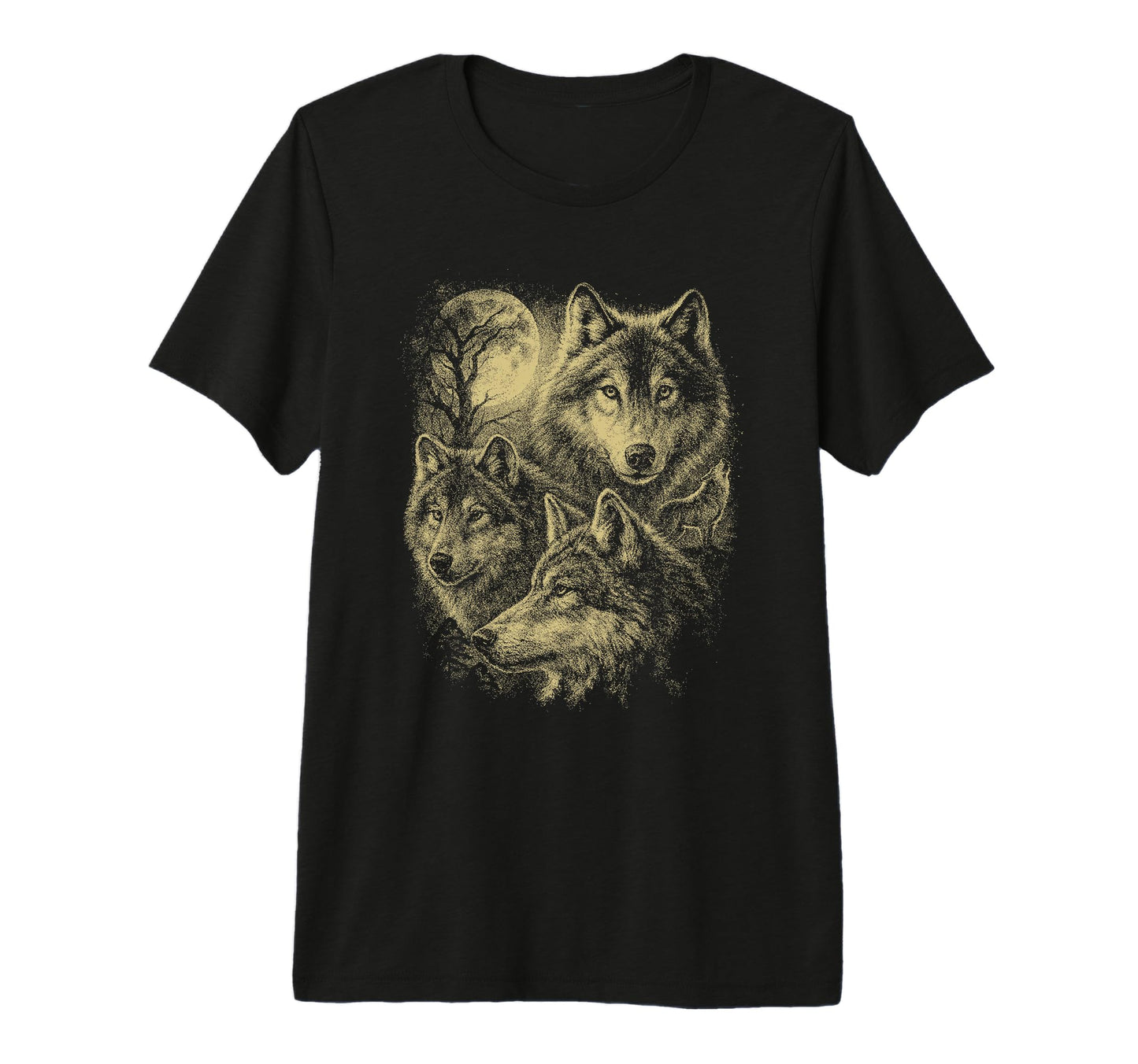 Wolf 90S Under Moon Grunge Wolf T-Shirt - Fun Novelty Design for Adults - T-Shirt, Sweatshirt, Hoodie