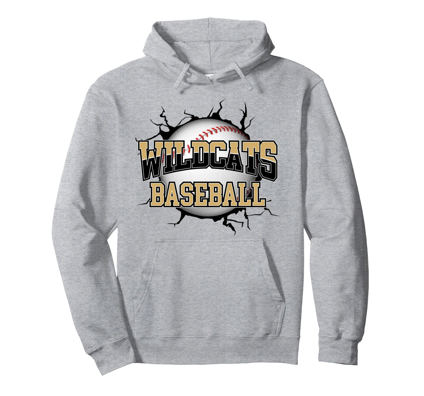 Wildcats Baseball Mom Gold Wildcat Hoodie - Fun Novelty Design for Adults - T-Shirt, Sweatshirt, Hoodie