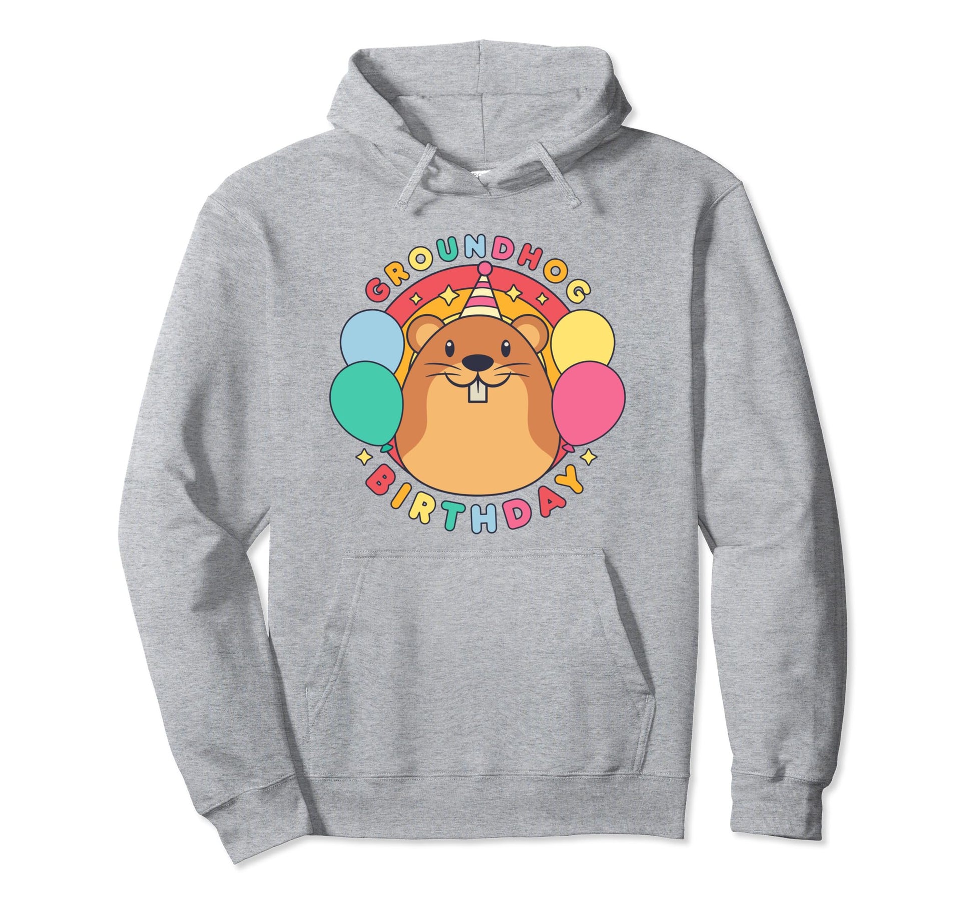 Groundhog Day Birthday Party Hat Balloons Hoodie - Unique Graphic Unisex - T-Shirt, Sweatshirt, Hoodie