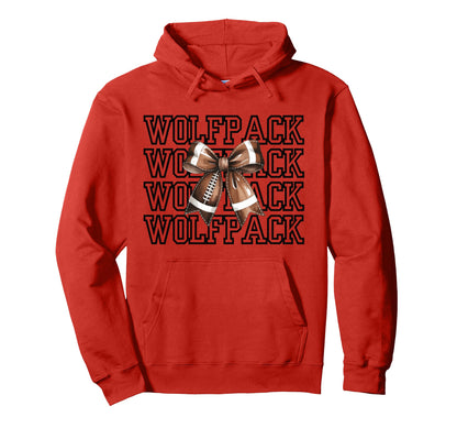 Wolfpack Football Mom Coquette Bow Hoodie - Minimalist Print for Adults - T-Shirt, Sweatshirt, Hoodie