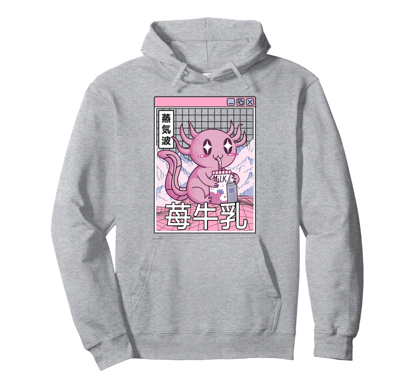 Axolotl Drinking Strawberry Milk Japan Hoodie - Graphic Print for Adults - T-Shirt, Sweatshirt, Hoodie