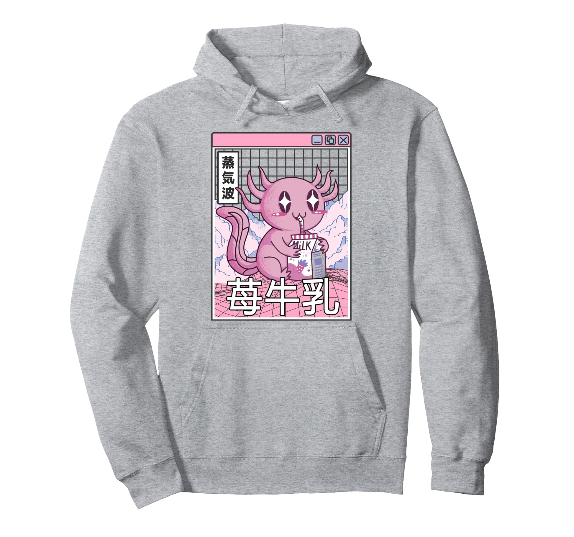 Axolotl Drinking Strawberry Milk Japan Hoodie - Graphic Print for Adults - T-Shirt, Sweatshirt, Hoodie