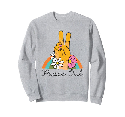Peace Out Flowers Rainbow Boho Sweatshirt - Aesthetic Graphic for Adults - T-Shirt, Sweatshirt, Hoodie