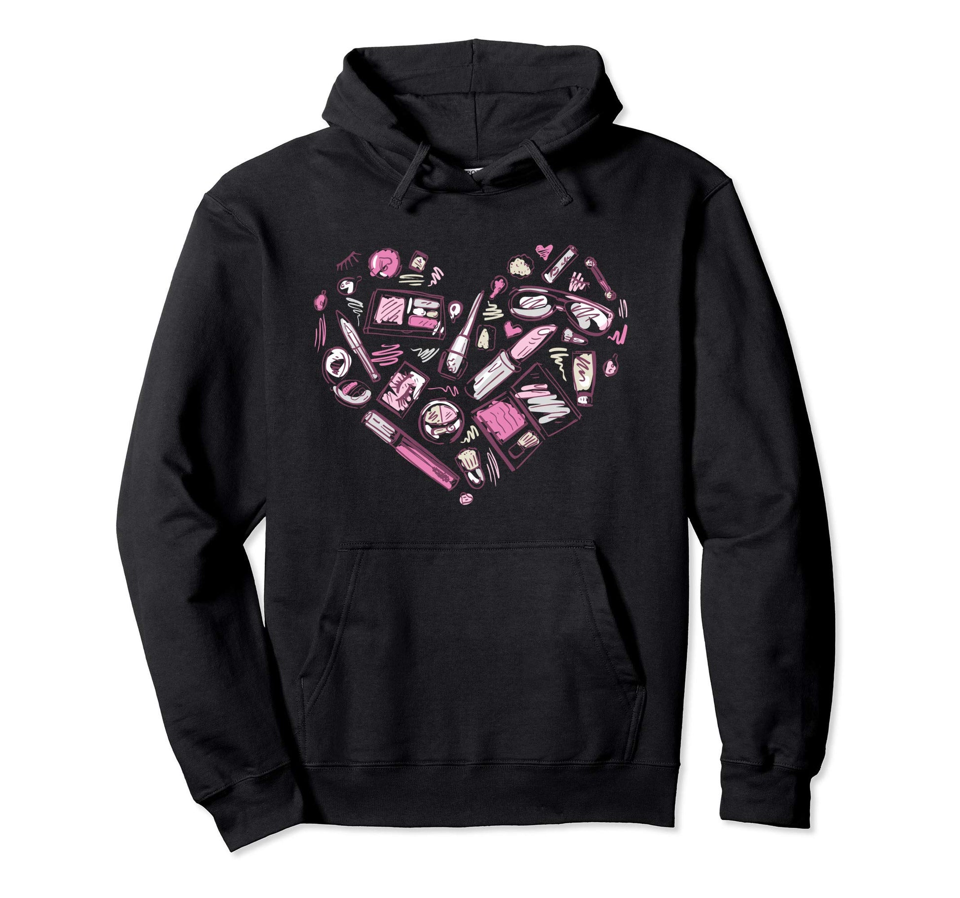 Makeup Heart Pattern Hoodie - Casual Everyday Wear for Adults - T-Shirt, Sweatshirt, Hoodie
