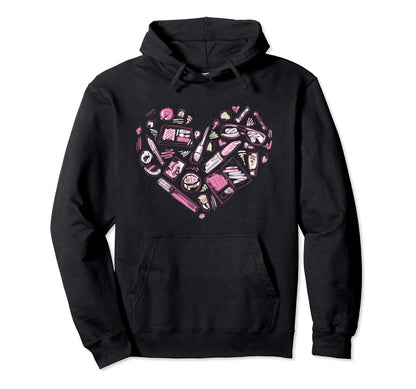 Makeup Heart Pattern Hoodie - Casual Everyday Wear for Adults - T-Shirt, Sweatshirt, Hoodie