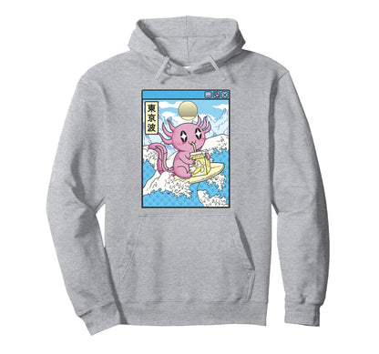Surfing Axolotl Drinking Banana Milk Hoodie - Custom Art Print Men Women - T-Shirt, Sweatshirt, Hoodie