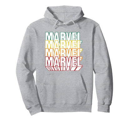Marvel Comics Rainbow Outline 3D Logo Stack Hoodie - Trendy Graphic Unisex - T-Shirt, Sweatshirt, Hoodie