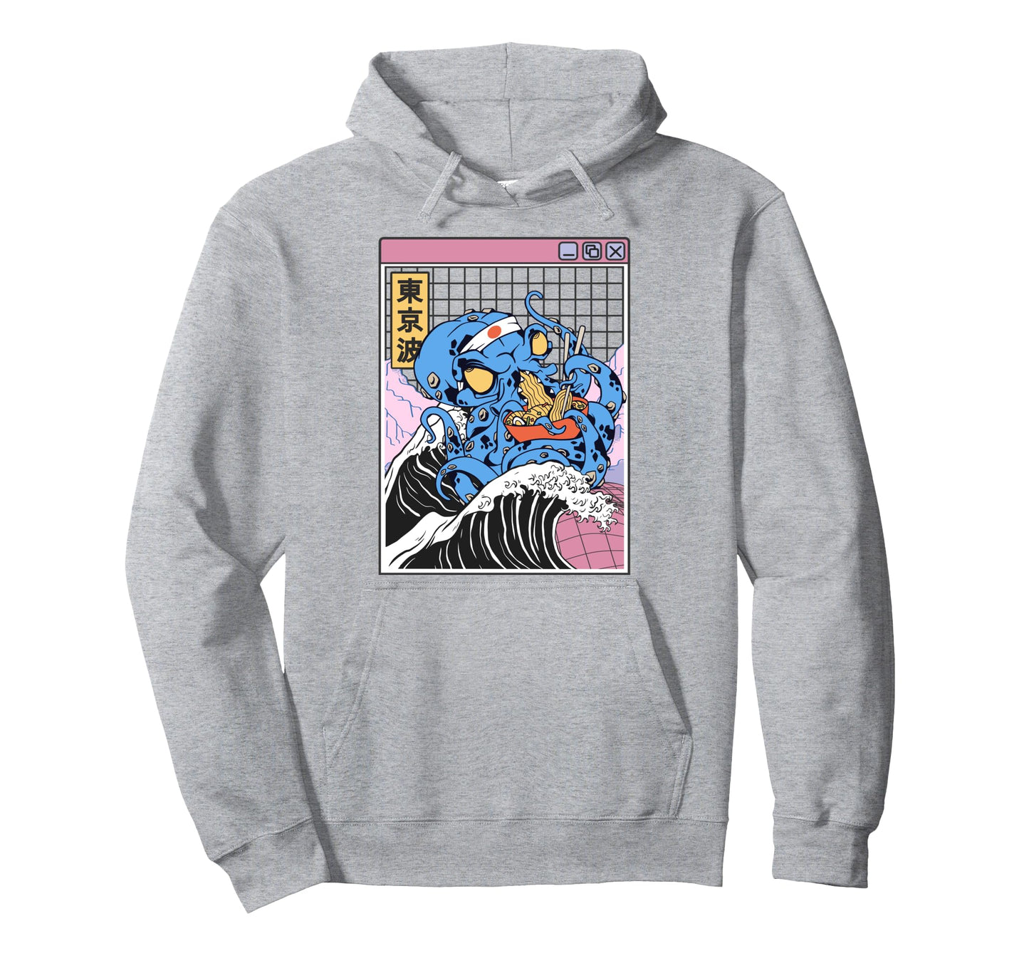 Kraken Eating Ramen Kanagawa Wave Octopus Hoodie - Graphic Print Men Women - T-Shirt, Sweatshirt, Hoodie