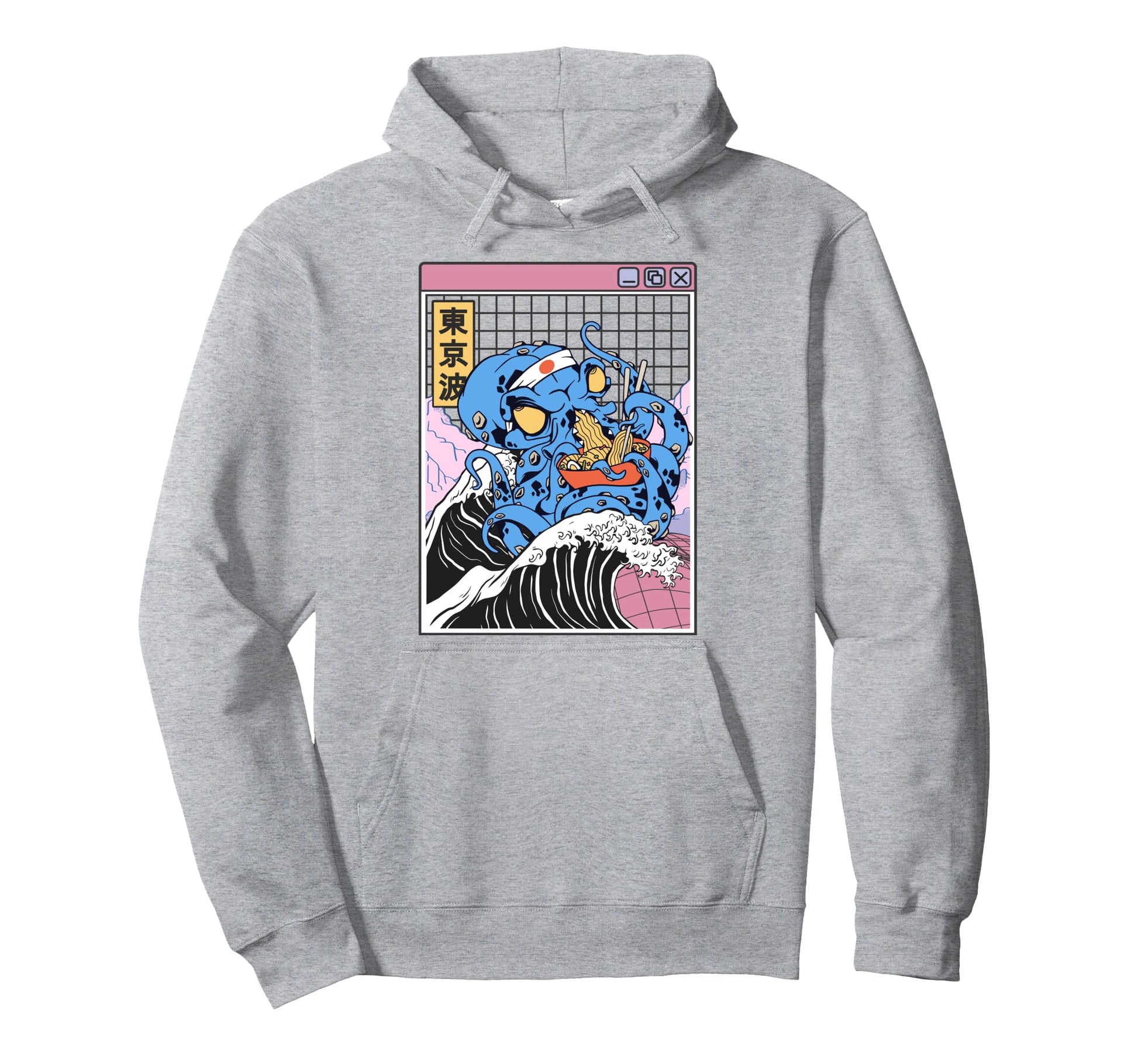 Kraken Eating Ramen Kanagawa Wave Octopus Hoodie - Graphic Print Men Women - T-Shirt, Sweatshirt, Hoodie