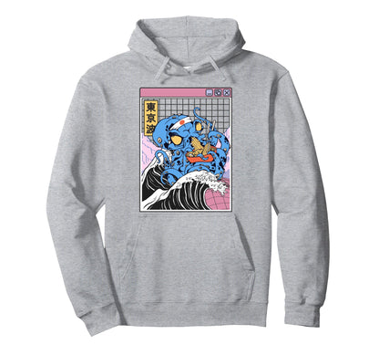 Kraken Eating Ramen Kanagawa Wave Octopus Hoodie - Graphic Print Men Women - T-Shirt, Sweatshirt, Hoodie
