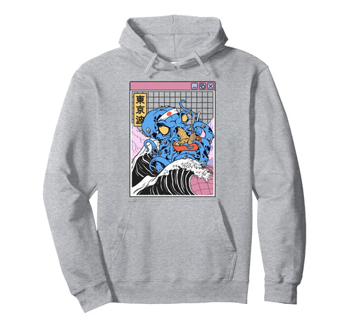Kraken Eating Ramen Kanagawa Wave Octopus Hoodie - Graphic Print Men Women - T-Shirt, Sweatshirt, Hoodie