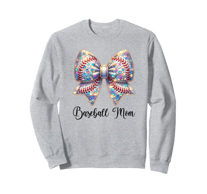 Baseball Mom Coquette Bow Sweatshirt - Novelty Apparel for Adults - T-Shirt, Sweatshirt, Hoodie