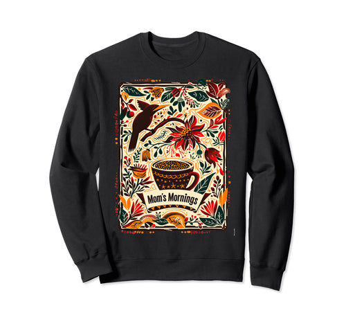 Moms Mornings Floral Coffee Mug Boho Sweatshirt - Graphic Print for Adults - T-Shirt, Sweatshirt, Hoodie