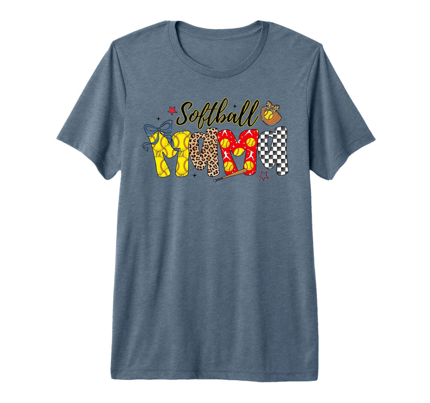 Checkered Softball Mama Coquette Bow T-Shirt - Casual Everyday Wear Unisex - T-Shirt, Sweatshirt, Hoodie