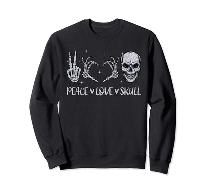 Peace Love Skull Sweatshirt - Custom Art Print Men Women - T-Shirt, Sweatshirt, Hoodie