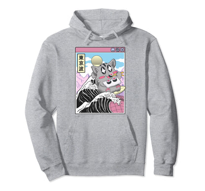 Cat Eating Sushi Surfing Kanagawa Hoodie - Fun Novelty Design Men Women - T-Shirt, Sweatshirt, Hoodie