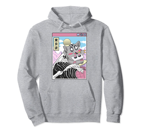 Cat Eating Sushi Surfing Kanagawa Hoodie - Fun Novelty Design Men Women - T-Shirt, Sweatshirt, Hoodie