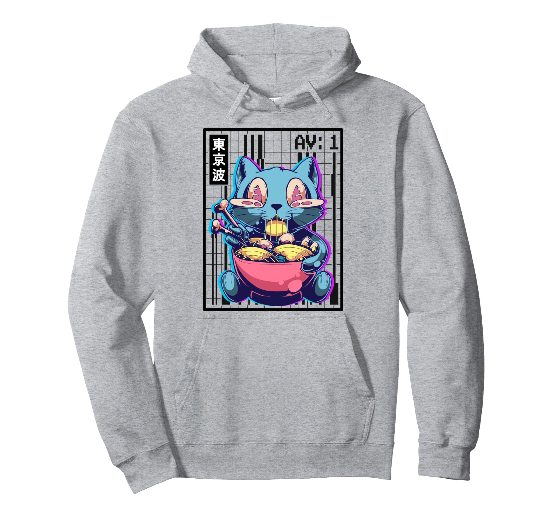 Weirdcore Cat Ramen Grid Vaporwave Hoodie - Trendy Graphic Men Women - T-Shirt, Sweatshirt, Hoodie