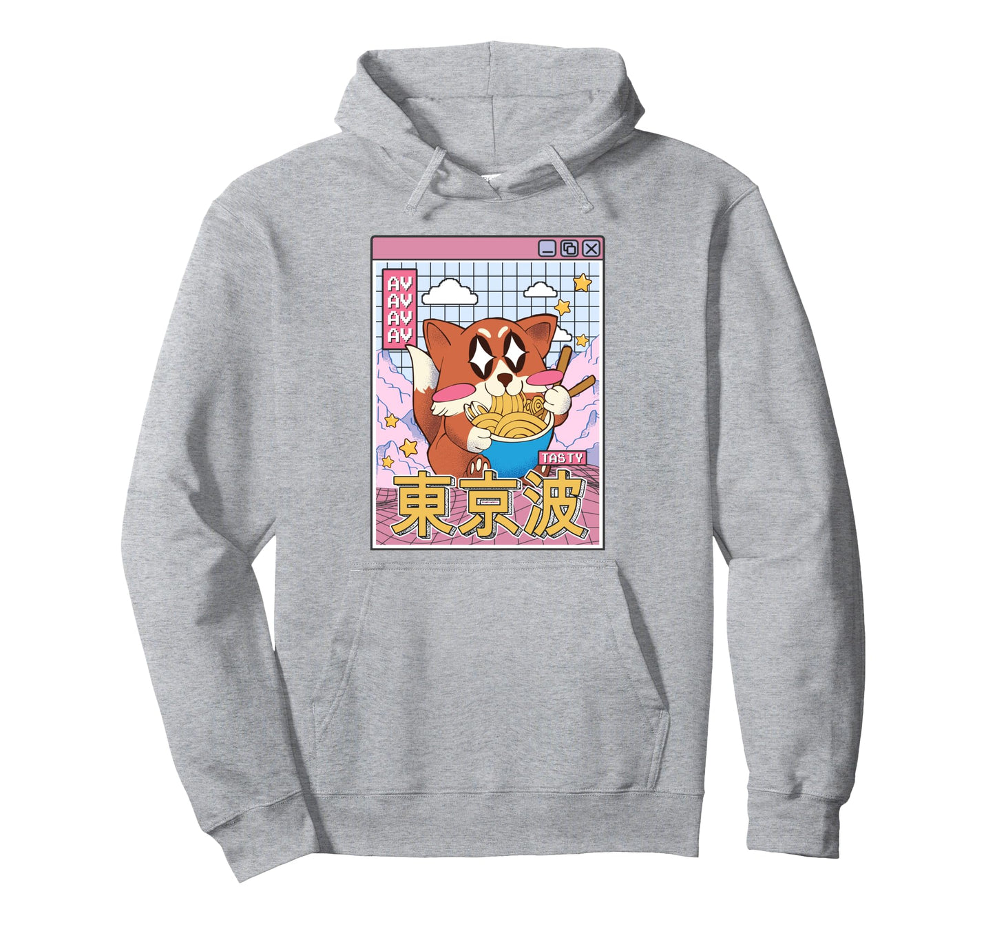 Happy Fox Eating Ramen Vaporwave Hoodie - Streetwear Style Unisex - T-Shirt, Sweatshirt, Hoodie