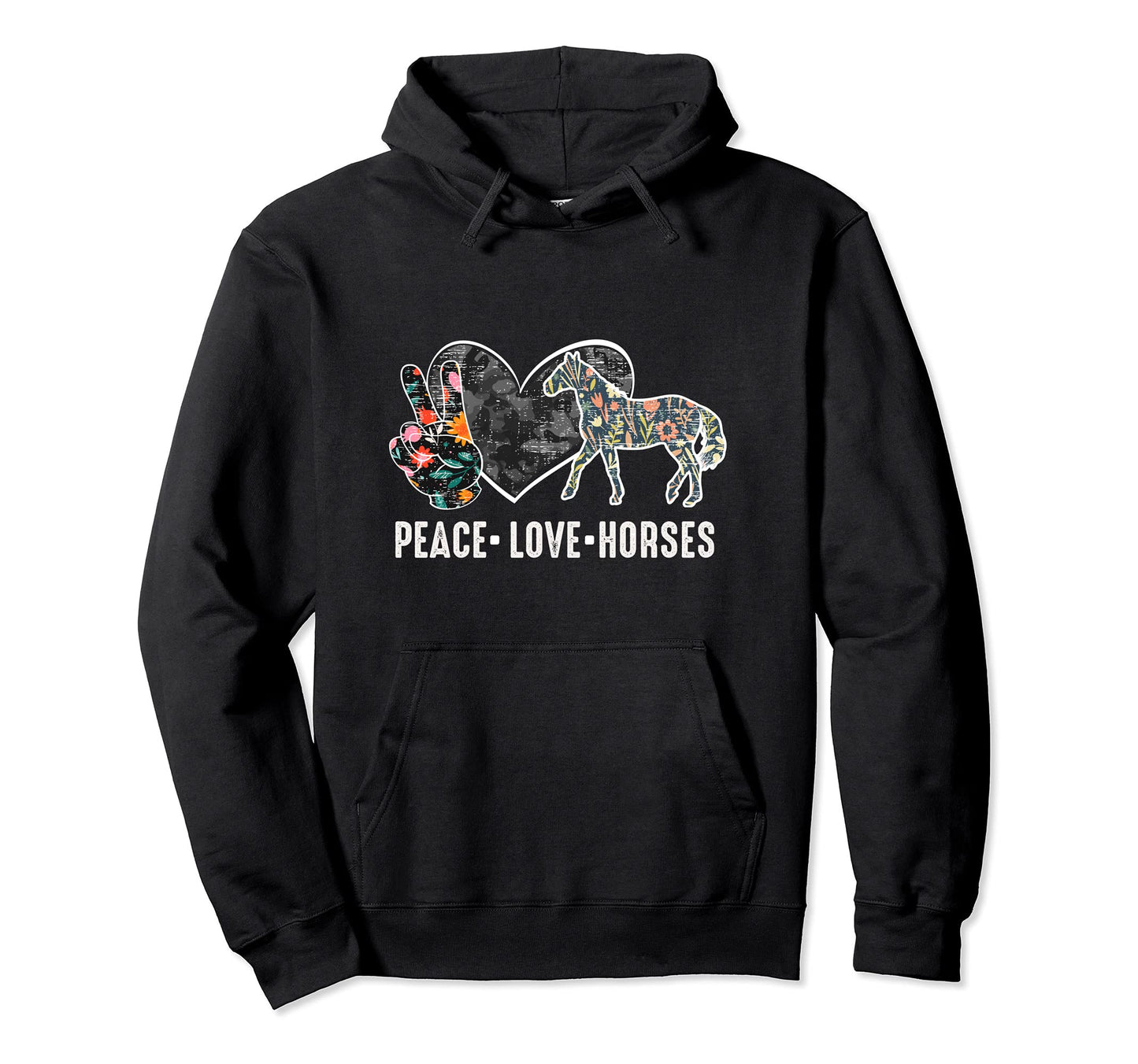 Peace Love Horses Womens Horse Lover Hoodie - Trendy Graphic Men Women - T-Shirt, Sweatshirt, Hoodie