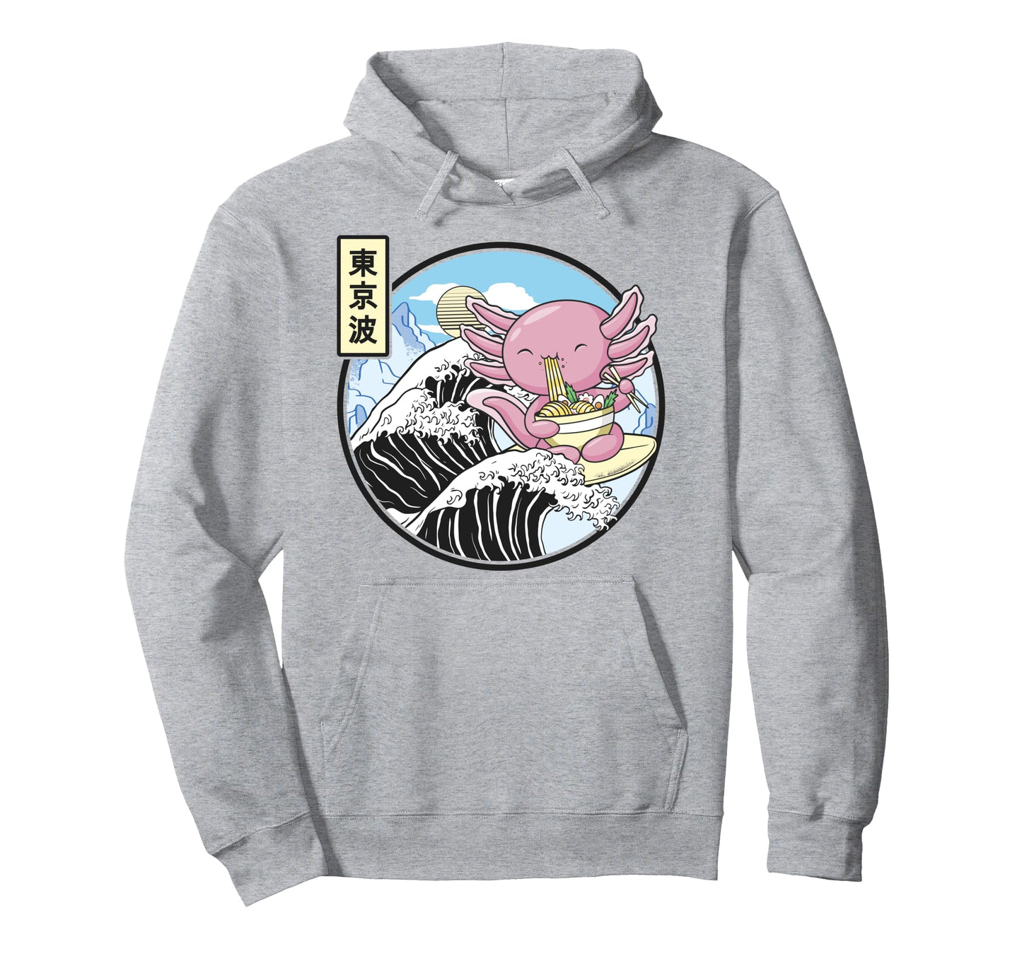 Axolotl Eating Ramen Kanagawa Wave Anime Hoodie - Aesthetic Graphic Unisex - T-Shirt, Sweatshirt, Hoodie