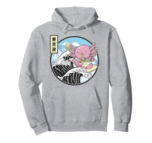 Axolotl Eating Ramen Kanagawa Wave Anime Hoodie - Aesthetic Graphic Unisex - T-Shirt, Sweatshirt, Hoodie