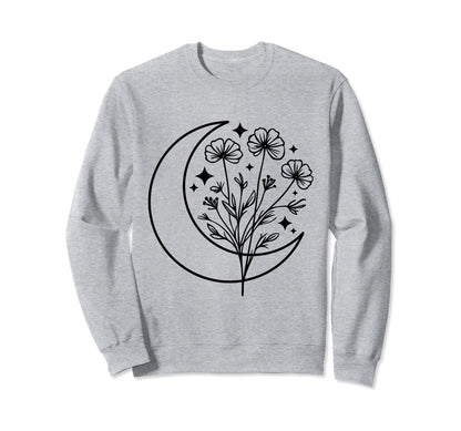 Wildflower Crescent Moon Floral Sweatshirt - Fun Novelty Design Men Women - T-Shirt, Sweatshirt, Hoodie
