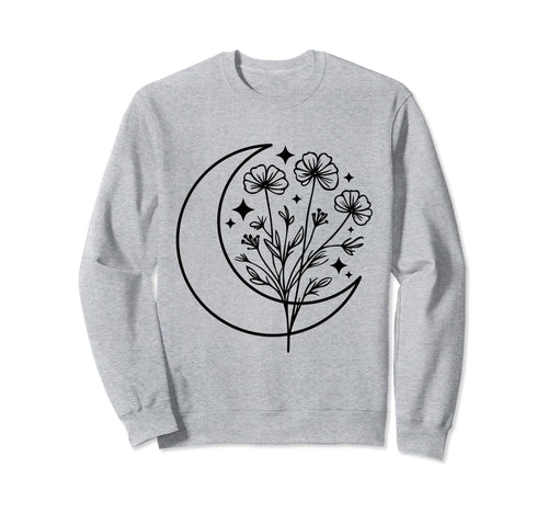 Wildflower Crescent Moon Floral Sweatshirt - Fun Novelty Design Men Women - T-Shirt, Sweatshirt, Hoodie