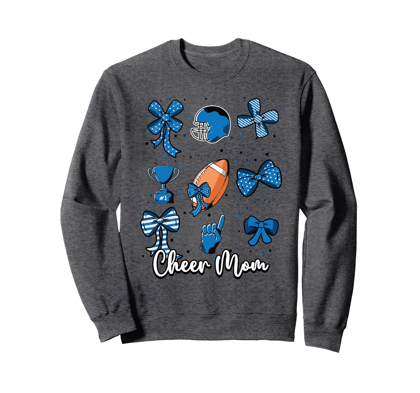 Football Blue Coquette Bow Cheer Mom Sweatshirt - Aesthetic Graphic Unisex - T-Shirt, Sweatshirt, Hoodie