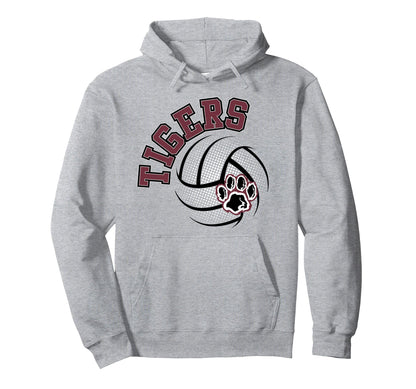Tigers Volleyball Mom School Spirit Hoodie - Trendy Graphic for Adults - T-Shirt, Sweatshirt, Hoodie