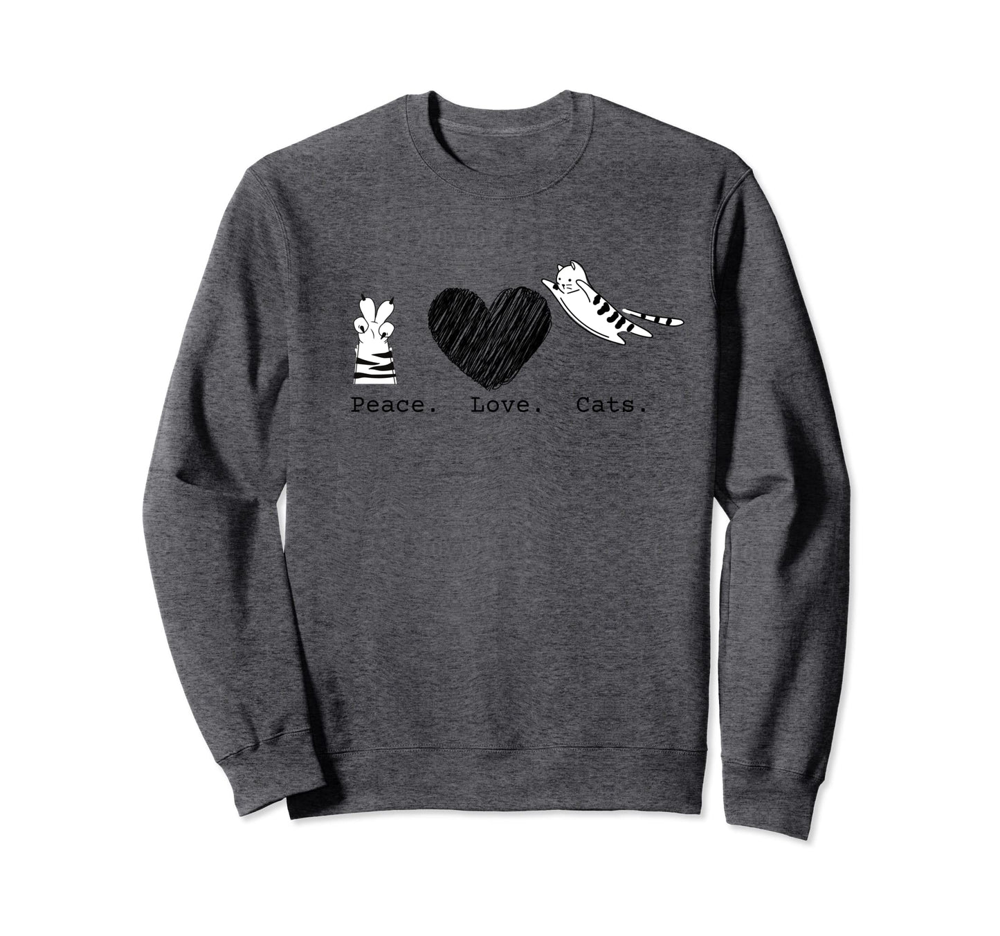 Peace Love Cats Hippy Sweatshirt - Unique Graphic Unisex - T-Shirt, Sweatshirt, Hoodie