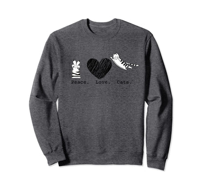 Peace Love Cats Hippy Sweatshirt - Unique Graphic Unisex - T-Shirt, Sweatshirt, Hoodie