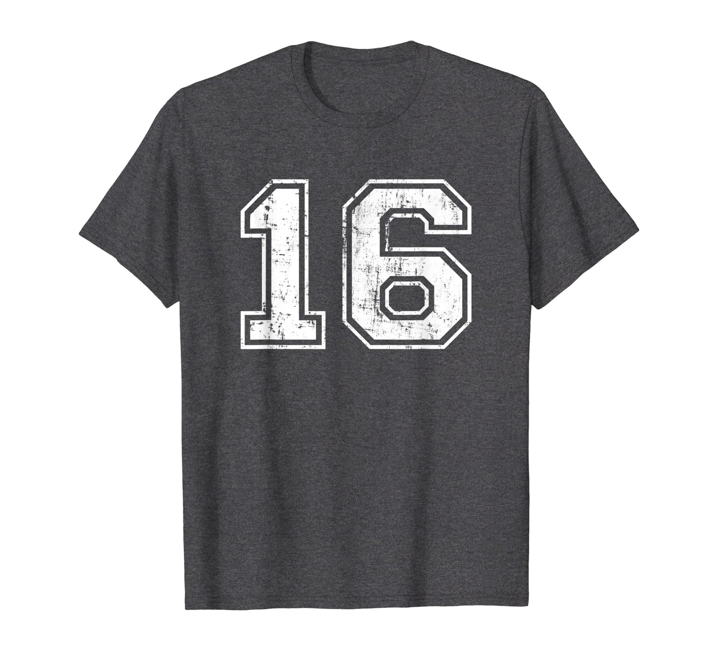 Number 16 Varsity Distressed Sports T-Shirt - Trendy Graphic for Adults - T-Shirt, Sweatshirt, Hoodie