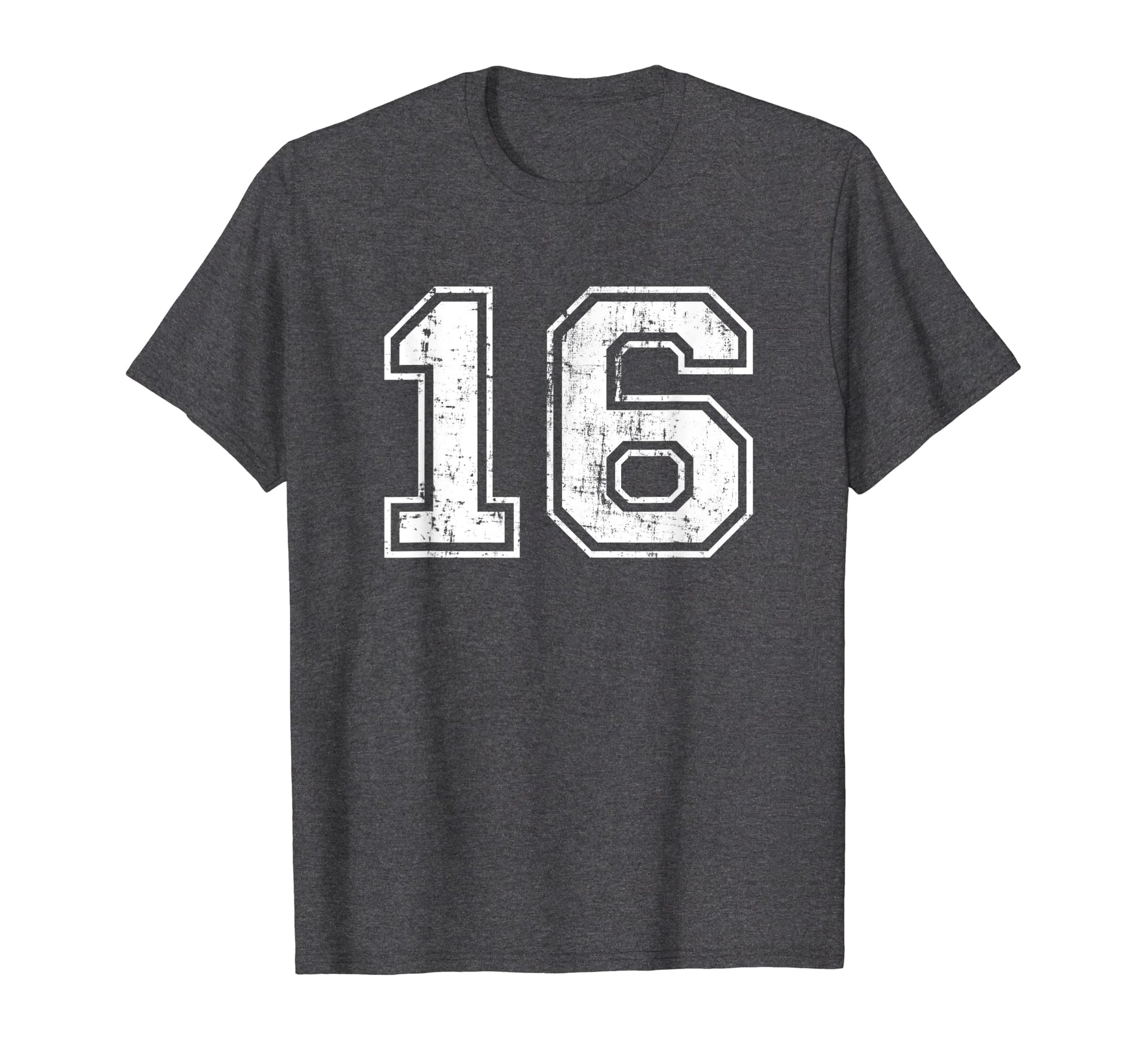 Number 16 Varsity Distressed Sports T-Shirt - Trendy Graphic for Adults - T-Shirt, Sweatshirt, Hoodie