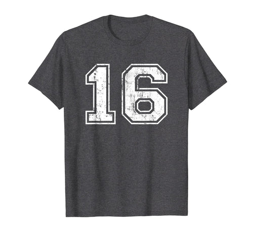 Number 16 Varsity Distressed Sports T-Shirt - Trendy Graphic for Adults - T-Shirt, Sweatshirt, Hoodie