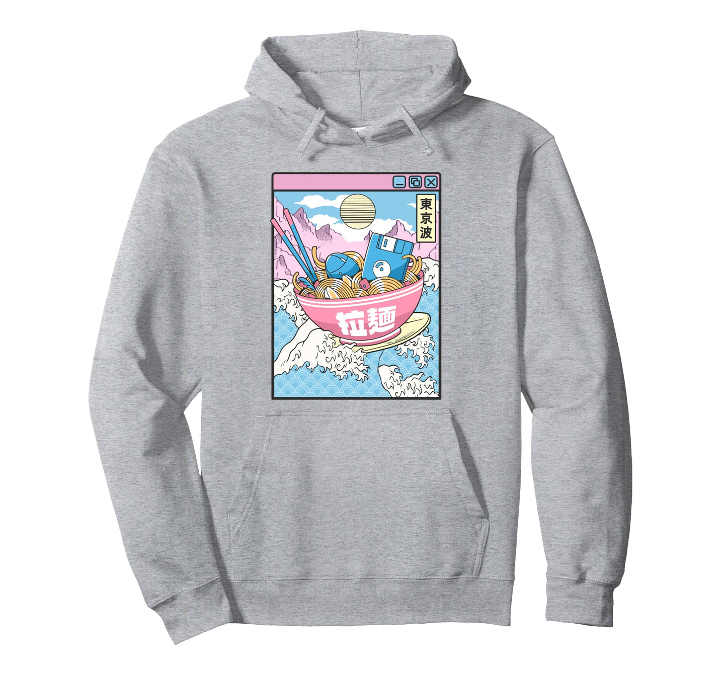 Digital Ramen Bowl Surfing Japanese Hoodie - Fun Novelty Design Men Women - T-Shirt, Sweatshirt, Hoodie
