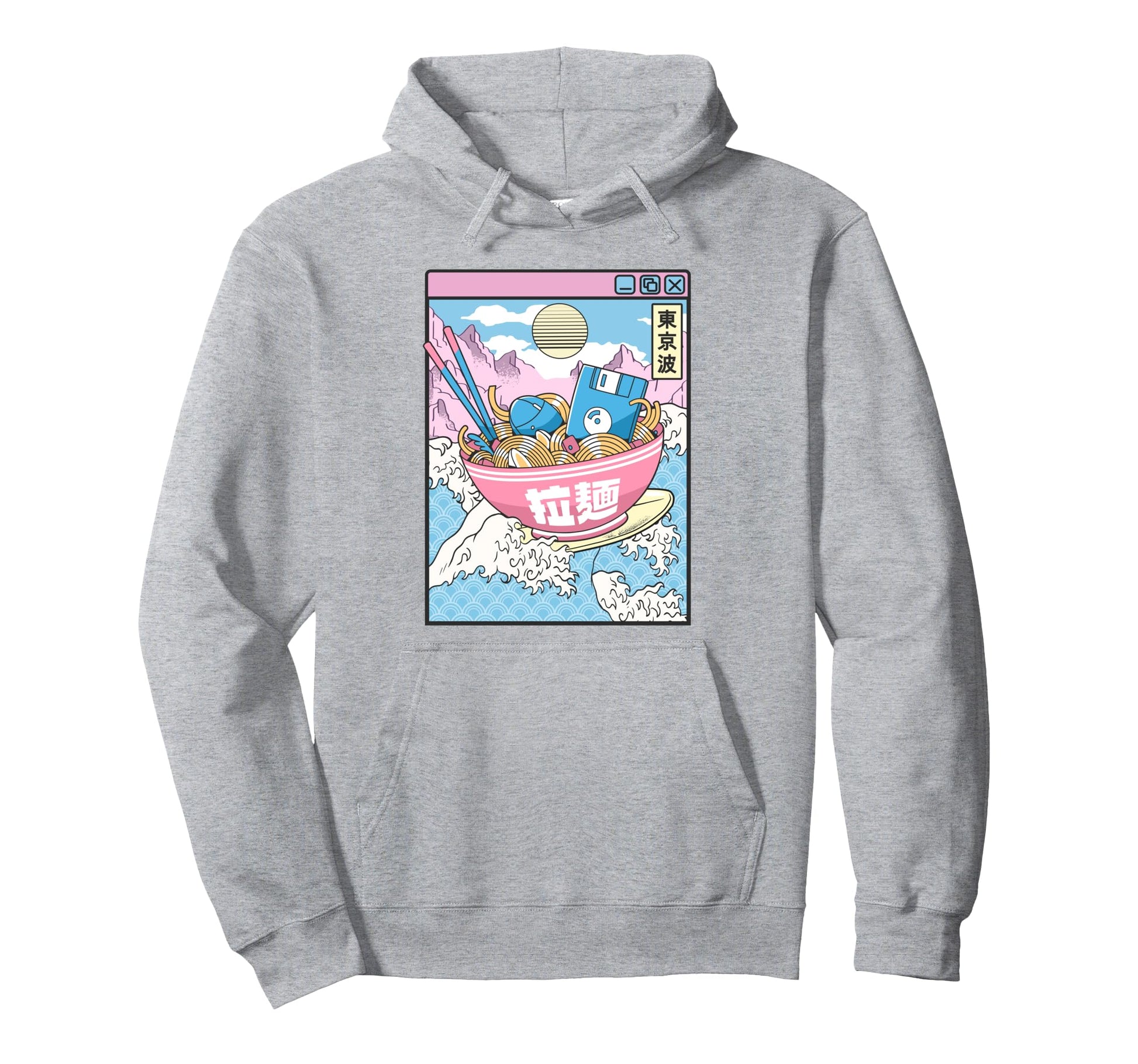 Digital Ramen Bowl Surfing Japanese Hoodie - Fun Novelty Design Men Women - T-Shirt, Sweatshirt, Hoodie