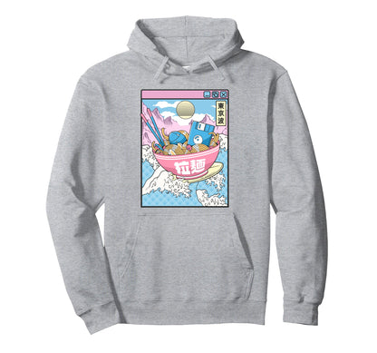 Digital Ramen Bowl Surfing Japanese Hoodie - Fun Novelty Design Men Women - T-Shirt, Sweatshirt, Hoodie