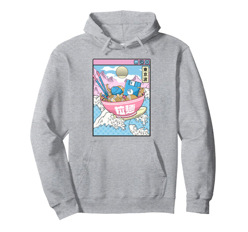 Digital Ramen Bowl Surfing Japanese Hoodie - Fun Novelty Design Men Women - T-Shirt, Sweatshirt, Hoodie