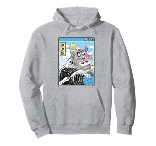 Cat Eating Sushi Surfing Kanagawa Hoodie - Casual Everyday Wear Men Women - T-Shirt, Sweatshirt, Hoodie