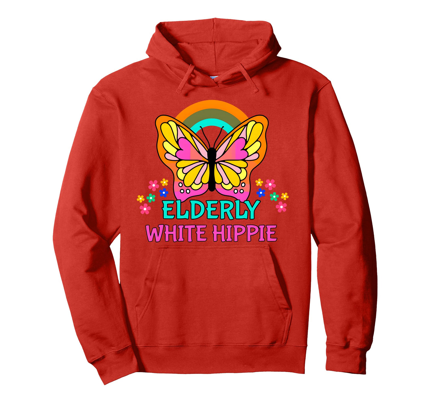 Elderly White Hippie Rainbow Flowers Hoodie - Novelty Apparel Unisex - T-Shirt, Sweatshirt, Hoodie