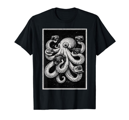 Camera Photographer Octopus Art T-Shirt - Novelty Apparel Men Women - T-Shirt, Sweatshirt, Hoodie