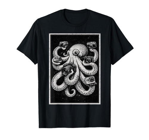 Camera Photographer Octopus Art T-Shirt - Novelty Apparel Men Women - T-Shirt, Sweatshirt, Hoodie