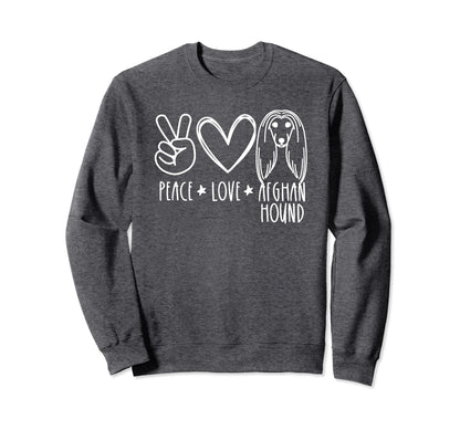 Peace Love And Afghan Hound Dogs Sweatshirt - Aesthetic Graphic for Adults - T-Shirt, Sweatshirt, Hoodie
